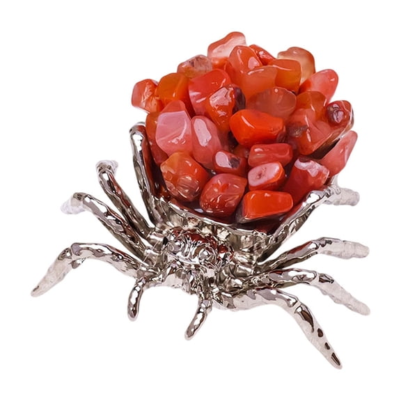 HHBEAUTY Natural Crystal Tumbling Stones with Silver Alloy Spider Handmade Halloween Decor Healing Crystal Gift for Home & Office Unique Animal Figurine Collection
