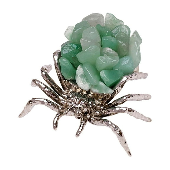 HHBEAUTY Natural Crystal Tumbling Stones with Silver Alloy Spider Handmade Halloween Decor Healing Crystal Gift for Home & Office Unique Animal Figurine Collection