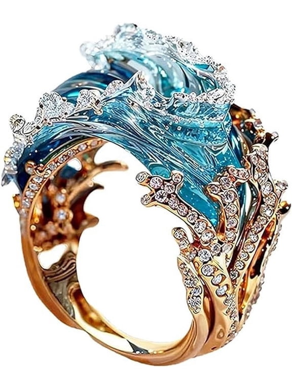 Ocean's Oath Jewelry, Wear The Waves, Adjustable Ocean Rings, Necklace, Earring, Wave Necklace for Women, Marine Theme Jewelry Packs, Womens Jewelry, Gifts for Women (Ring)