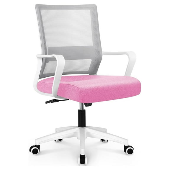 HHBEAUTY Office Chair Gaming Desk Computer Chair Ergonomic Mesh Mid Back with Wheels Lumbar Support Comfy Swivel Adjustable for Home (Pink)