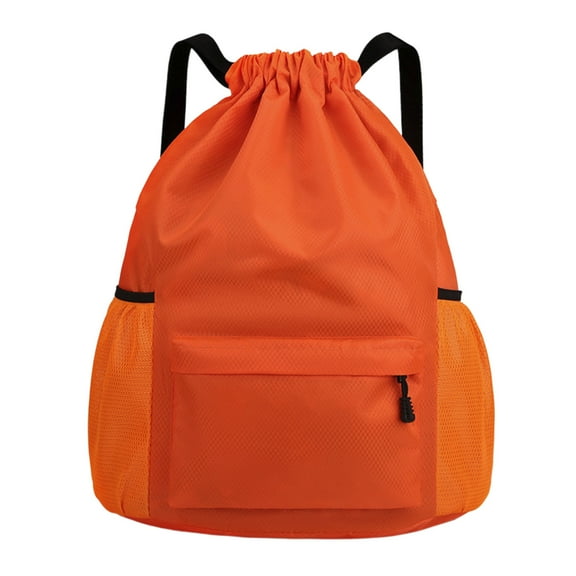 HHBEAUTY Orange Drawstring Gym Bag for Men, Waterproof Drawstring Backpack for Women, Swim Bag with Shoes Compartment, Pull String Sport Bag for Soccer and Basketball