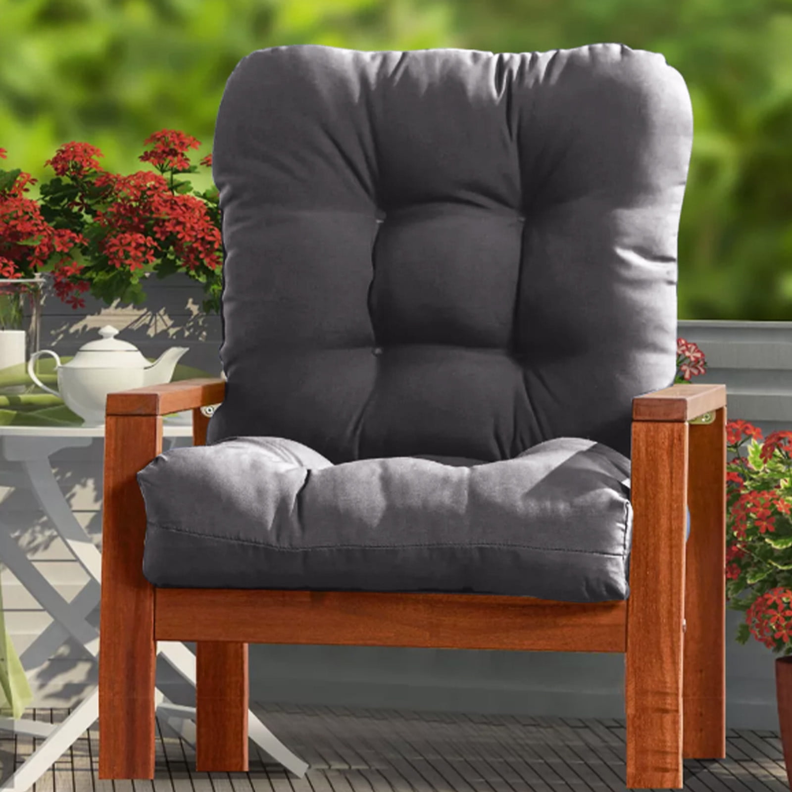 HHBEAUTY Outdoor Chair Cushions 39.4 x19.7 Inch,Water Resistant Tufted Seat Cushions,Reversible,Weather Resistant,Rounded Back Wicker Chair Cushion for Patio Garden Furniture