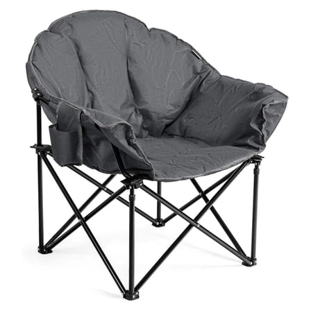 Qtypgm Oversized Camping Chair, Outdoor Padded Folding Chair with Cup Holder, Moon Round Saucer Club Chair, Outside Foldable Camp Chair with Carry Bag for Picnic, Fishing, Hiking, Beach (1, Grey)