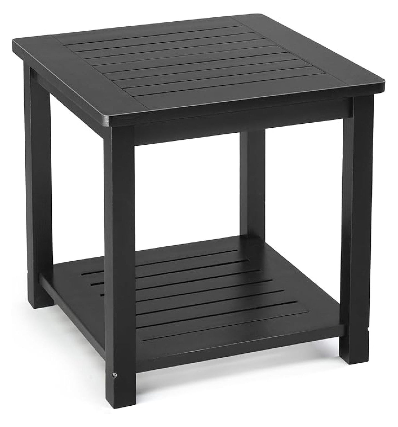 HHBEAUTY Patio Small Side Table, Acacia Wood 18 inch Double-Deck Coffee ...