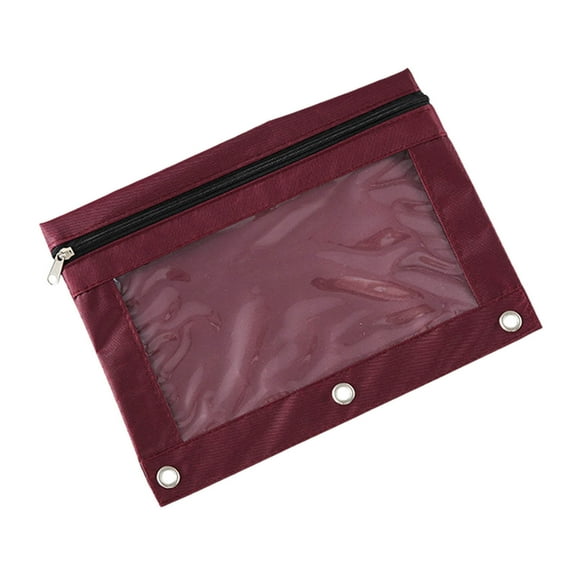 HHBEAUTY Pencil Pouch,Three-hole Pencil Case Single Zipper Transparent PVC Document Storage Bag,Large Capacity Pencil Pouch with Zipper Clear Binder Pencil Case with 3 Reinforced Grommets (Brown)