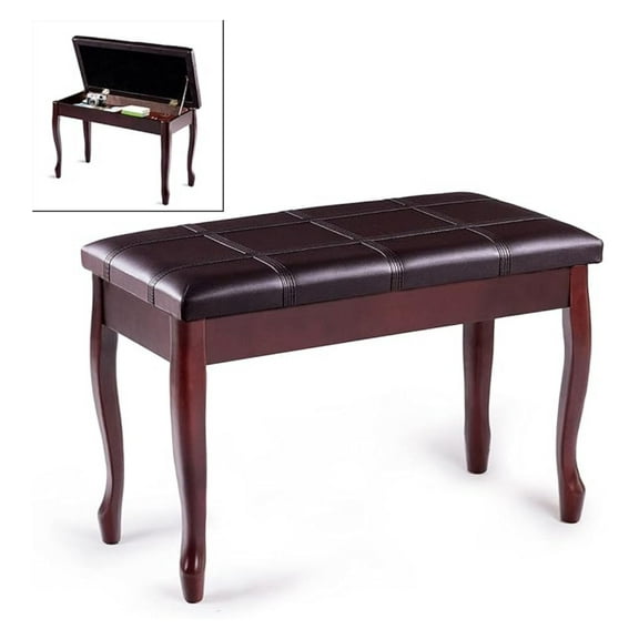 HHBEAUTY Piano Bench with PU Leather Padded Cushion Comfortable Double Duet Seat Stool with Storage and Solid Wooden Legs