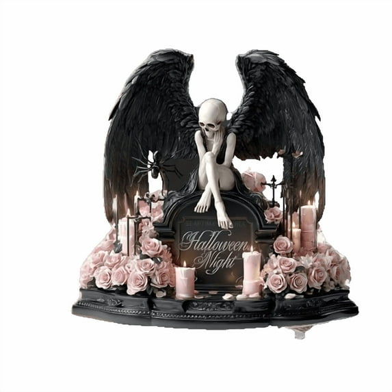 HHBEAUTY Pink 2D Acrylic Witch Castle Skeleton Moon Spider Candle Decor, Gothic Tabletop Centerpiece, Halloween Party Decoration Spooky Home Accent with Stand For Horror Themed Displays