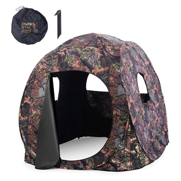 HHBEAUTY Pop Up Hunting Blind Portable Ground Blind Waterproof Hunting Tent for 2-3 People, Camouflage Hunting Tent with 360 Degree Mesh Windows