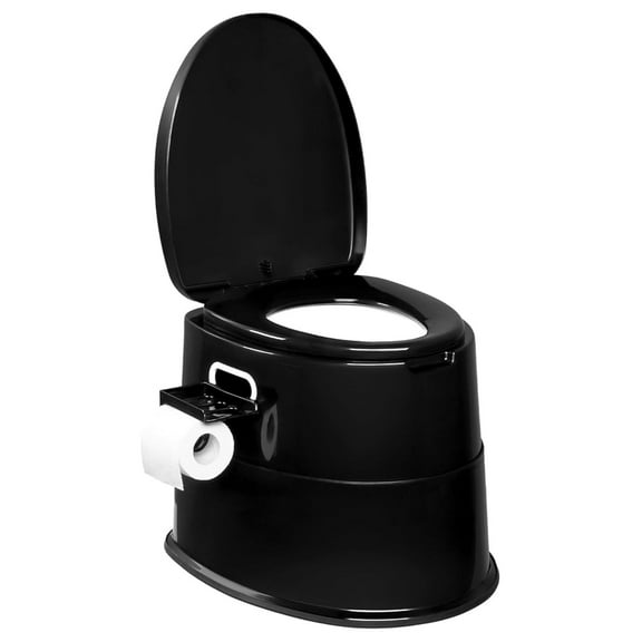 HHBEAUTY Portable Toilet | Indoor Outdoor Commode w/Detachable Inner Bucket & Removable Paper Holder, Lightweight & Compact for Camping, Boat, Van, Emergency Use (Black)