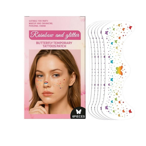 HHBEAUTY Pride Freckles Face Tattoo - Rainbow Butterfly & Glitter Temporary Tattoos | Waterproof Face Sparkles for Festival Celebrations (6 Sheets)