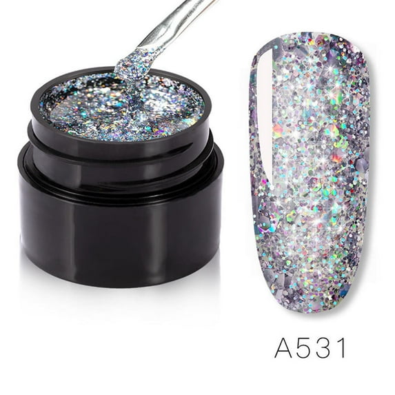 HHBEAUTY Reflective Diamond Nail Glitter Gel Polish, Sparkly Summer Color Holographic Glitters Shiny Gel, UV Lamp Required