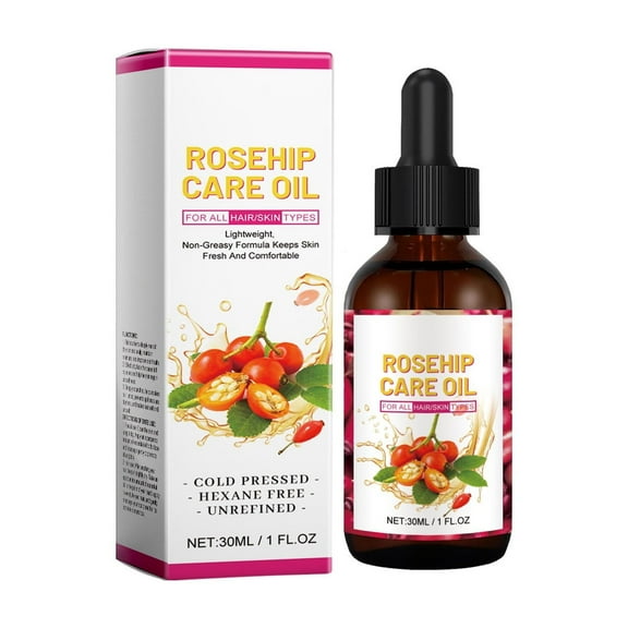 HHBEAUTY Rosehip Essential Oil, Face Rosehip Oil, Moisturizer, Anti Ageing & Anti Wrinkle Serum, Pure Organic Rosehip Seed Oil Cold Pressed Moisturizer for Hair, Skin & Nails