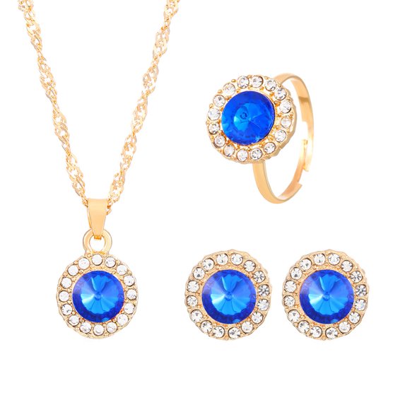 HHBEAUTY Round Cubic Zirconia Necklace, Ring and Earrings Set for Women, Valentine's Day/Christmas/Mother's Day/Birthday/Birthstone Gift for Wife/Mother/Friend/Sister/Daughter