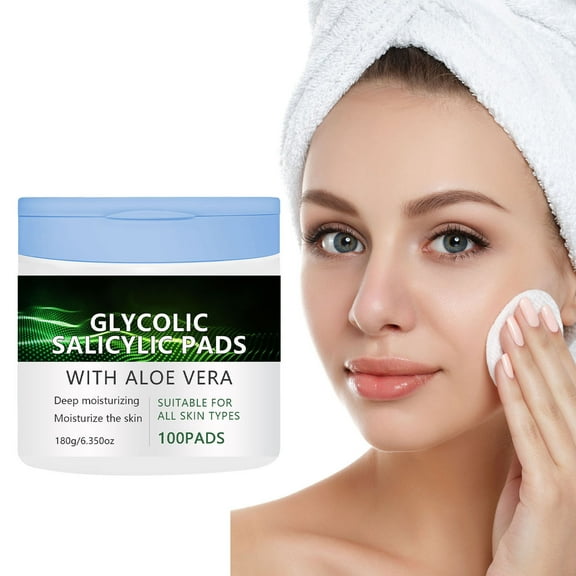 HHBEAUTY Salicylic and Glycolic Acid Facial Cleansing Pads, Hydrating Acne Pads with Natural Extracts, Exfoliating Face Cleansing Pads for Men and Women, Acne Care Wipes, 100 Count