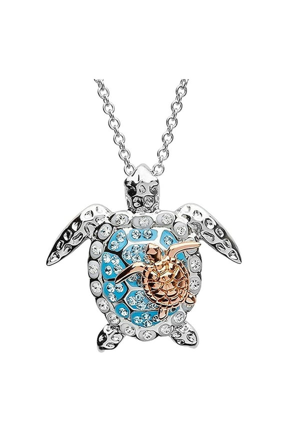 Silver Created Blue Opal Sea Turtle Pendant Necklace, Birthstone Turtle Necklace Jewelry For Women Blue Nice Processed