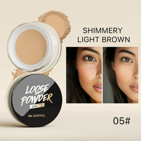 HHBEAUTY Soft Focus Loose Setting Powder, Waterproof, Matte, Oil Control, Shine Free, Talc-Free Face Powder Makeup, 24H Longwear Finishing Powder, Shimmery Light Brown