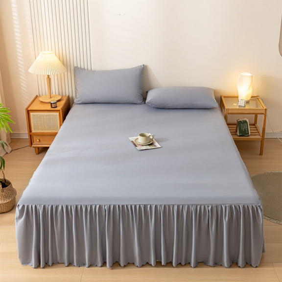 HHBEAUTY Solid Color Bed Skirt, Wrap-Around Elastic Ruffled Eyelet Bed Skirt Full Size Dust Ruffle, Bed Sheet Dirtproof Non-slip Protective Cover Cover, 59.1x78.7"