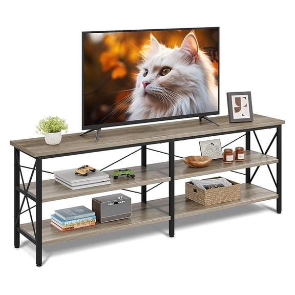 HHBEAUTY TV Stand up to 70 Inch TV, 63" Entertainment Center, TV Media Console with 3-Tier Storage Shelves for Living Room and Bedroom, Greige