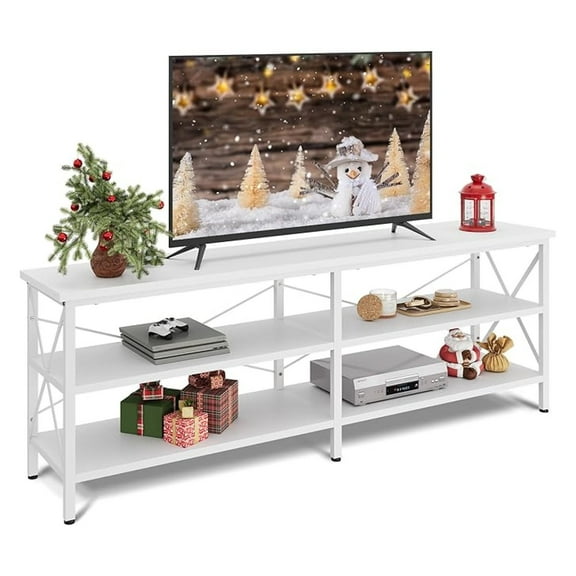 HHBEAUTY TV Stand up to 70 Inch TV, 63" Entertainment Center, TV Media Console with 3-Tier Storage Shelves for Living Room and Bedroom, White