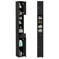 HHBEAUTY Tall Slim Bathroom Storage Cabinet, 71" Freestanding Bathroom Cabinet w/ 2 Doors, 1 Drawer & 5 Adjustable Shelves, Floor Narrow Tower Cabinet for Small Spaces, 8" x 8" x 71" (Black)