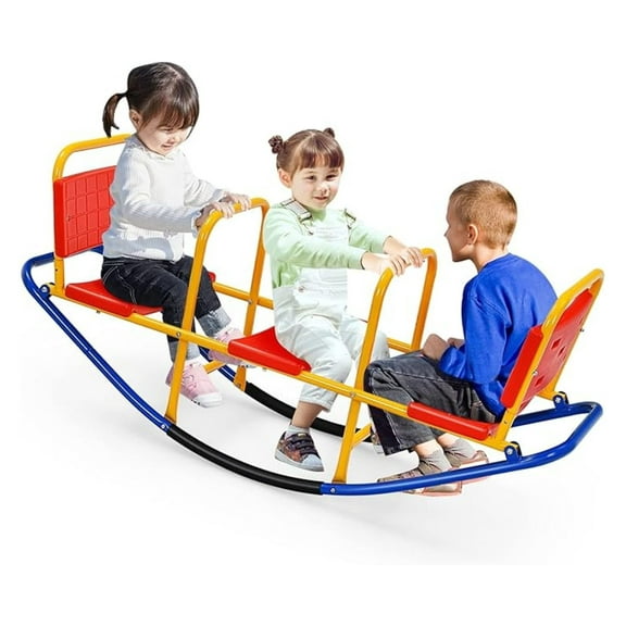 HHBEAUTY Teeter Totter Seesaw for Kids Outdoor, 2 in 1 Metal Rocking Seesaw for Toddlers with Easy-Grip Handles, Rocker Toy Gifts for Ages 3-8, 1-3 Person Home Preschool Backyard See Saw