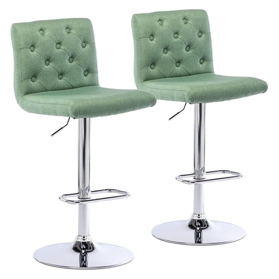 HHBEAUTY Tufted Fabric Bar Stools Set of 2, Adjustable Swivel Counter Height Barstools with Back, Upholstered Armless Airlift Bar Chairs for Kitchen Dining Cafe (Green)
