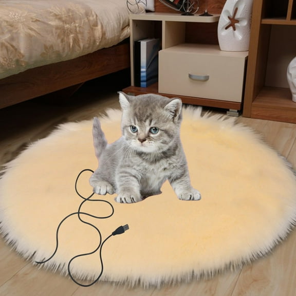 HHBEAUTY USB Charging Interface Cat Plush Mat,Pet Heating Pad, Plush Puppy Heating Pad, Professional Manufacturing Pet Warming Pad Pet Heating Blanket for Small Dogs Cats (Beige)