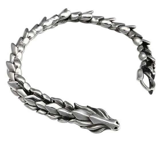 HHBEAUTY Vintage Dragon Bracelet, Aluminum Alloy Dragon Link Chain Bracelet, Metal Zodiac Dragon Totem Bangle, Hook Clasp, Hip Hop Viking Bracelet for Men