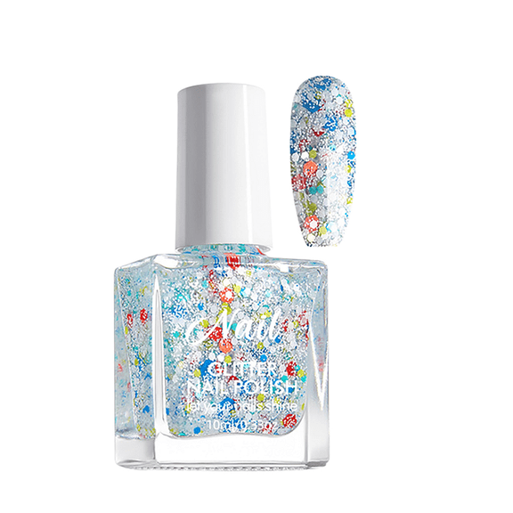 HHBEAUTY Water Based Confetti Glitter Nail Polish, Air Dry Rainbow Sparkle Nailpolish, Chunky & Fine Colorful Glitter Gel Polish, Vegan Chunky Sparkly Nail Polish for Women, Non Toxic