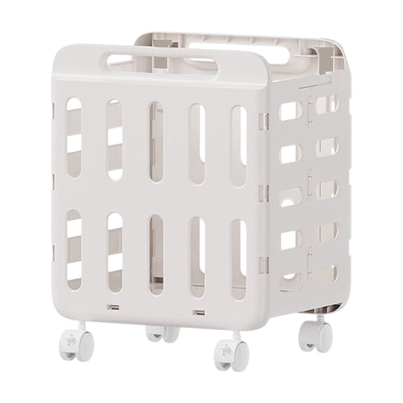 HHBEAUTY Wheeled Plastic Laundry Hamper,Trolley Dirty Clothes Basket,Bathroom Clothes Basket,Adult-Sized White Rolling Basket,Spacious Storage with Handles for Home & Dorms