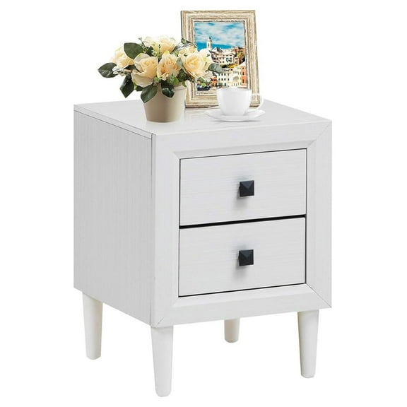 HHBEAUTY White Nightstand, Fully-Assembled 2-Drawer Bedside Tables with Solid Wood Legs for Bedroom, Modern Night Stand Side Table for Small Space Living Room