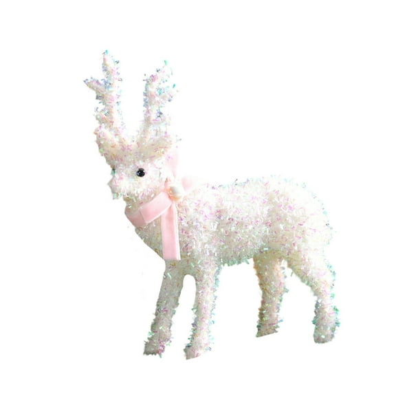HHBEAUTY White Reindeer Christmas Decoration, Standing Christmas Elk Decor, Handmade Plush Plastic Christmas Deer with Bow Scarf Figurines Christmas for Home Indoor