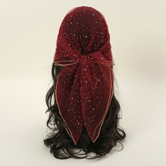 HHBEAUTY Women's Glitter Decor Head Scarf, Rhinestone Head Scarf, Sequin Scarfs, Soft Glitter Rhinestone Long Scarf Shawls, Fashion Head Scarf for Women Hair, 31.5 Inch Square Bandana