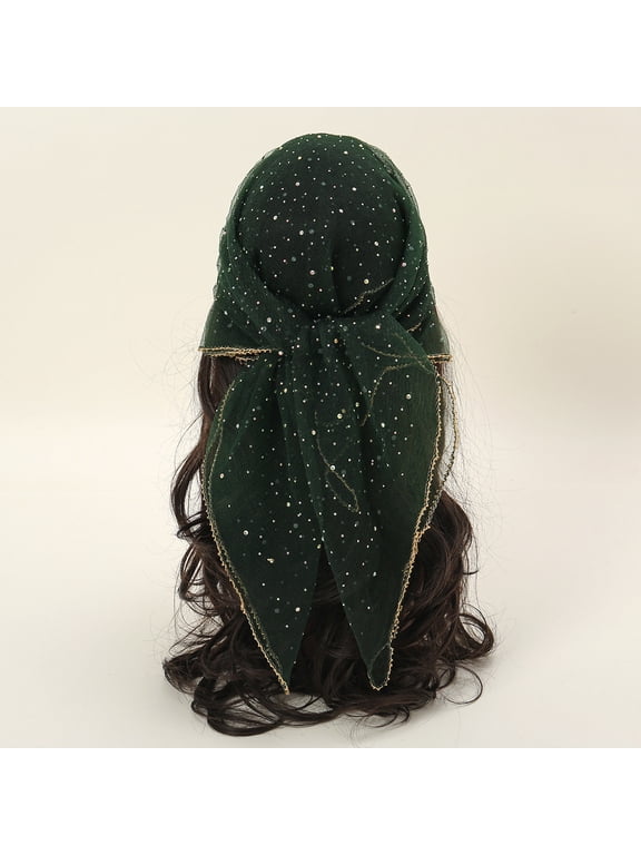 Women's Glitter Decor Head Scarf, Rhinestone Head Scarf, Sequin Scarfs, Soft Glitter Rhinestone Long Scarf Shawls, Fashion Head Scarf for Women Hair, 31.5 Inch Square Bandana