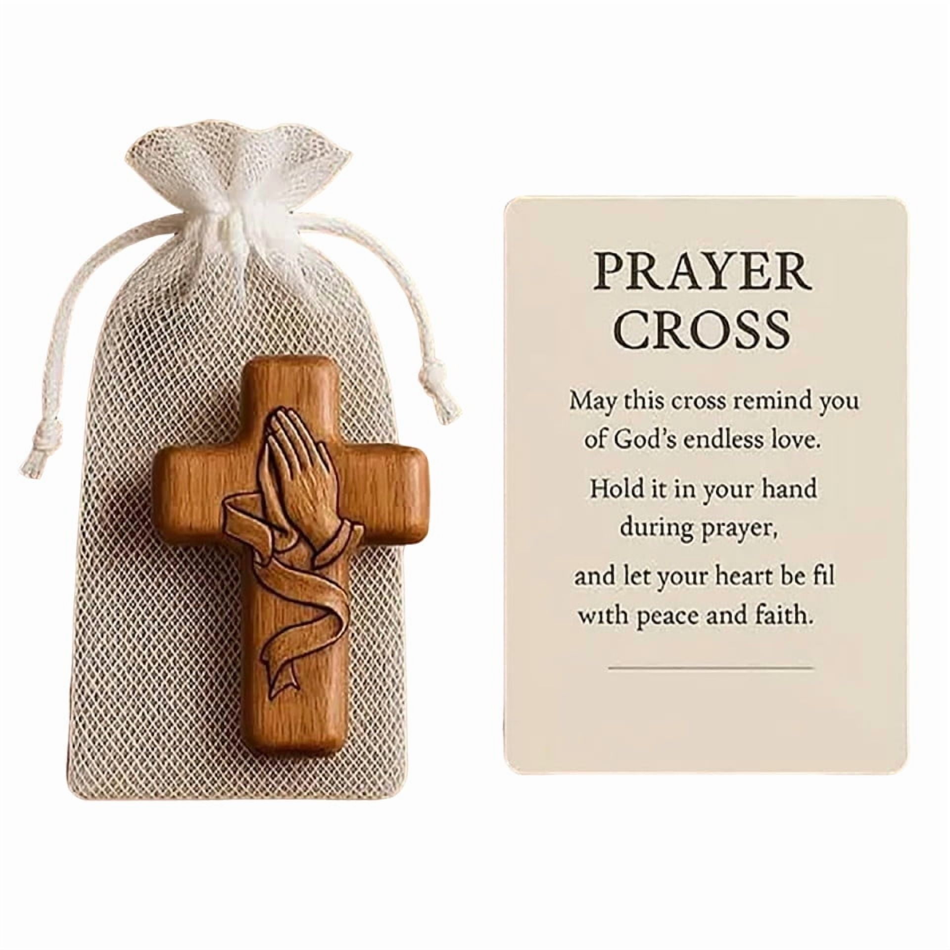 HHBEAUTY Wooden Prayer Cross Pocket Card with Pouch, Handmade Wooden ...