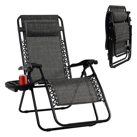 HHBEAUTY Zero Gravity Chair, Folding Patio Lounge Chair Adjustable Outdoor Recliner with Cup Holder, Wide Armrest for Patio Garden Poolside Outdoor Yard Beach, Support 350 lbs (1, Grey)