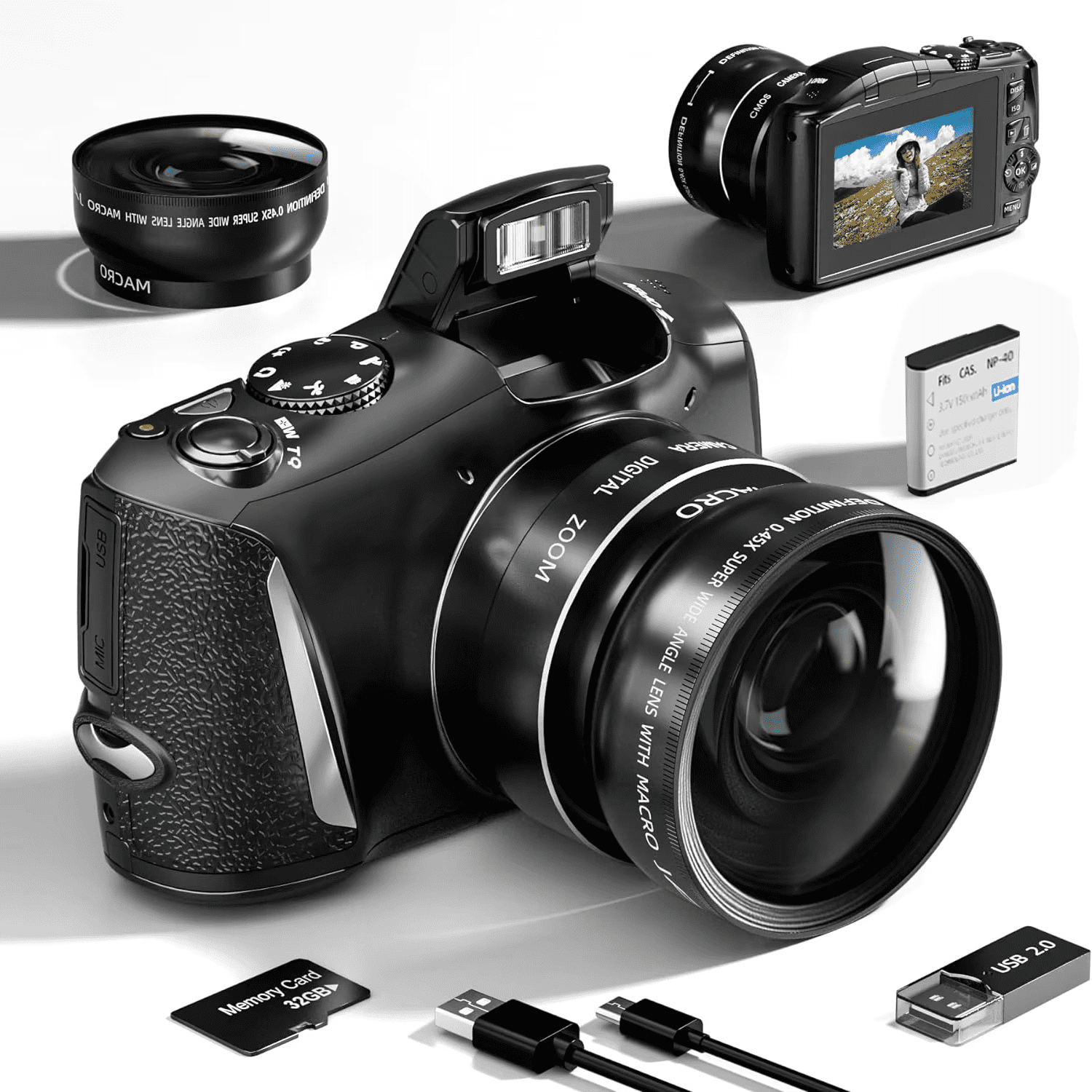 HHD 4K Digital Camera Ultra 48MP Camera Vlogging Camera with Wide Angle ...