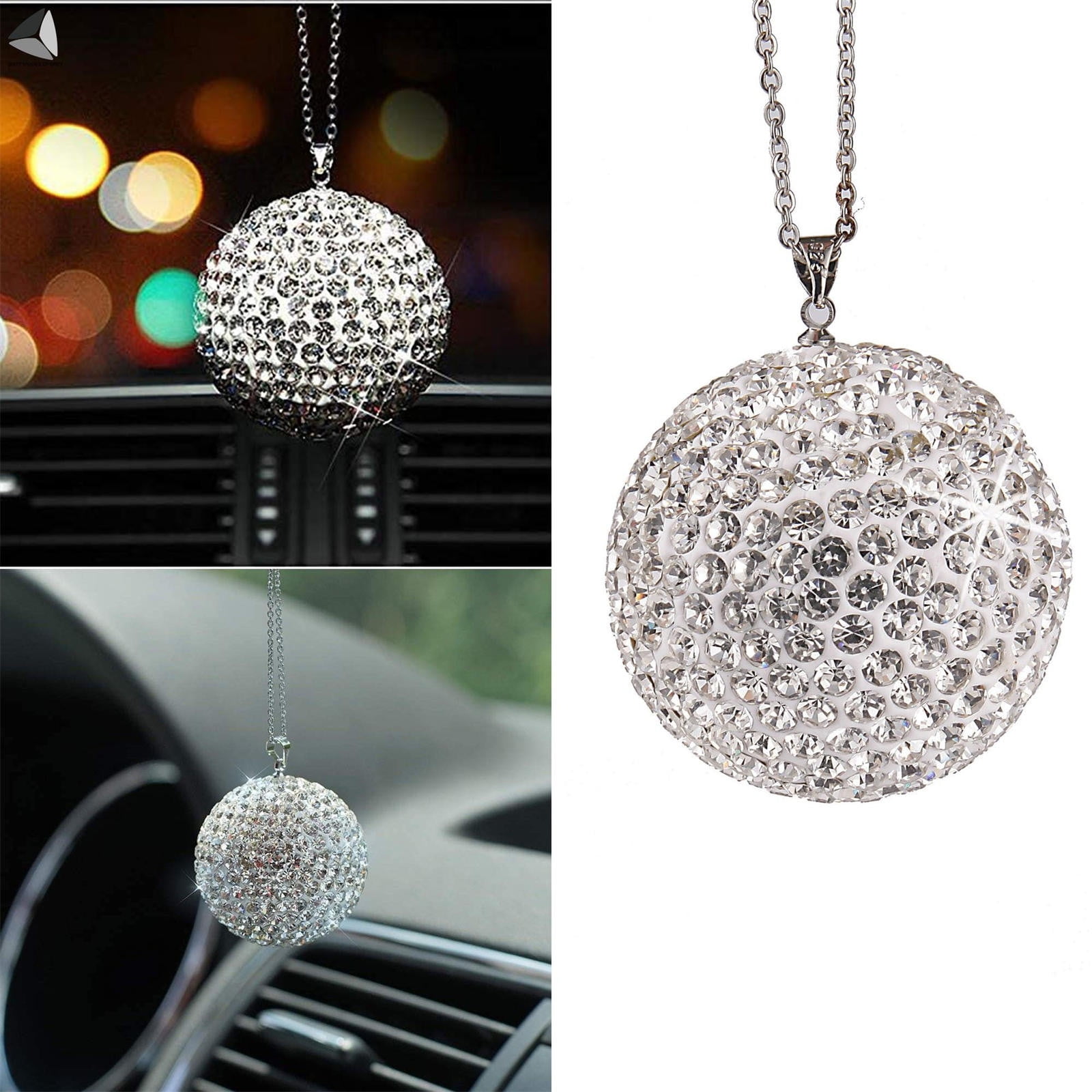 HHEN Car Rearview Mirror Pendant Car Charm Bling Crystal Ball Ornament