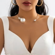 HHEN Ring Necklace Necklace Asymmetric Imitation Pearl Ball Bead Necklace Women Jewelry Gift