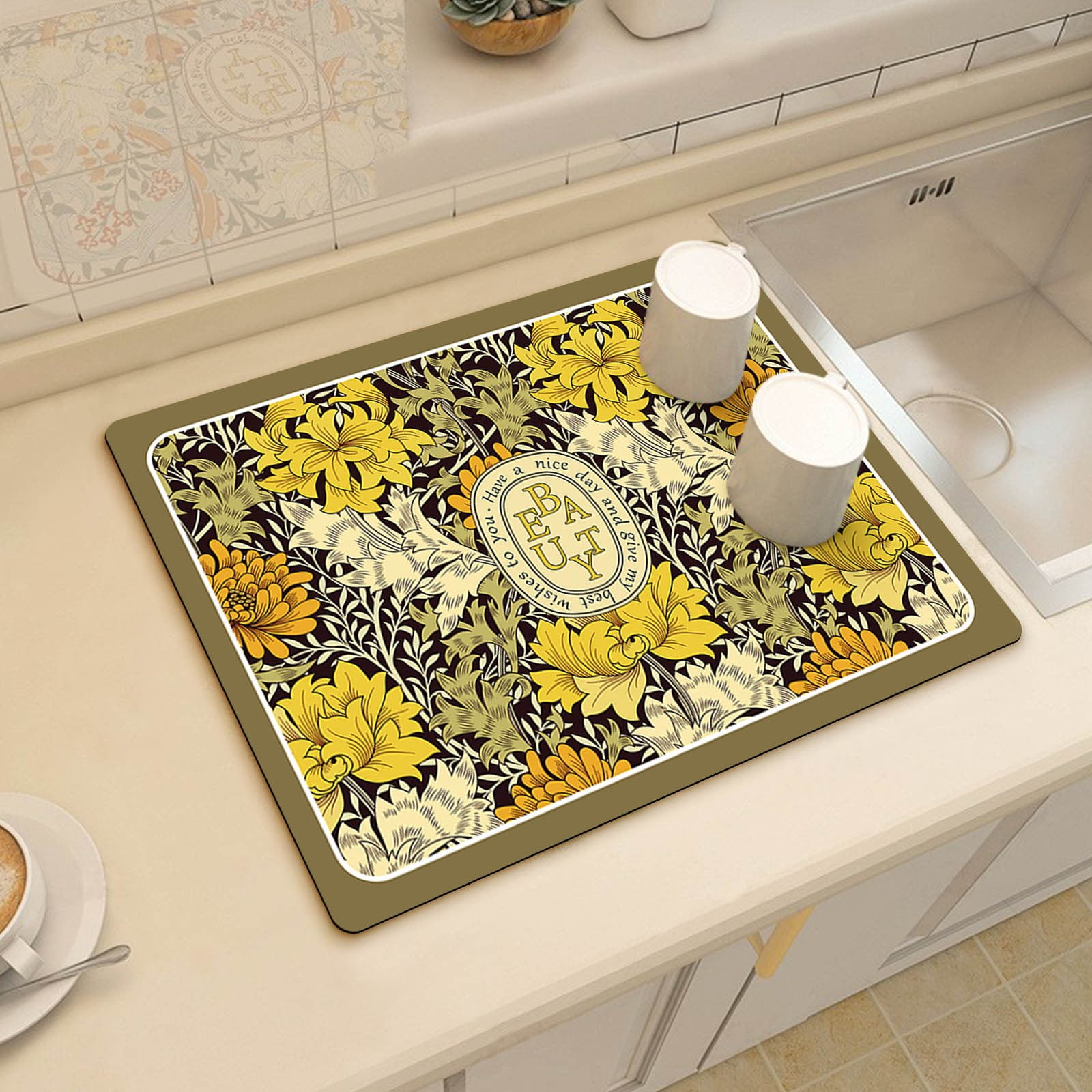 HHFEN Draining Mat, Soft Tabletop Drying Pad, Water Absorption Pad For