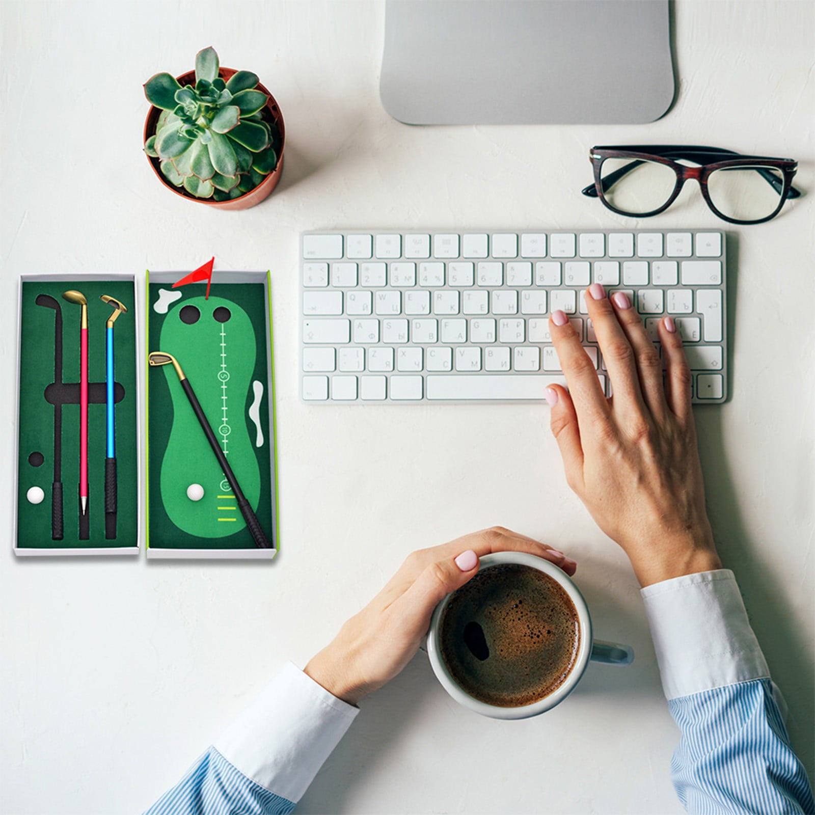 HHFEN Golfs Club Ball Pen Metal Oil Pen Ball Pen Set Golfs Table Game