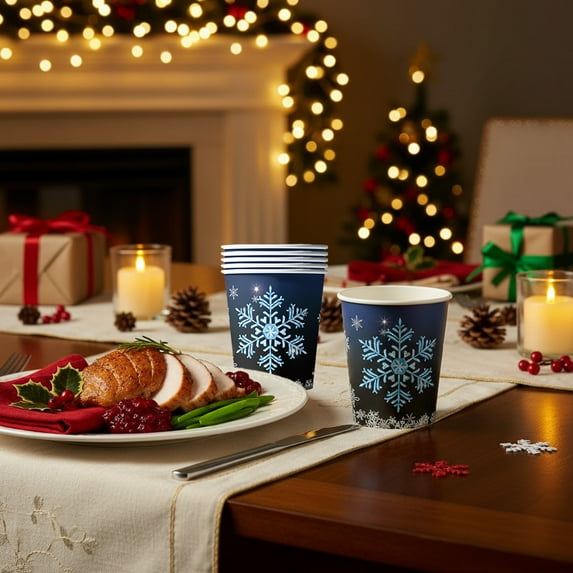HHGBAD 10Pcs Disposable Paper Cups, Elegant Christmas Design, Versatile for Hot and Cold Beverages, Ideal for Holiday Parties, Perfect for Family Gatherings