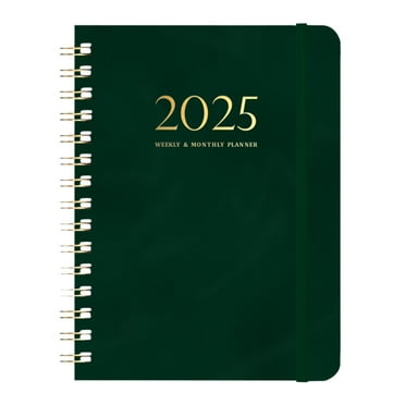 HHGBAD 2025 A5 Weekly Planner Diary - Coil Bound Taped Notebook, Soft Leather Cover, 140 GSM Thick Paper, 360° Page Turning, Elastic Strap Closure, for College Students & Hobbyists