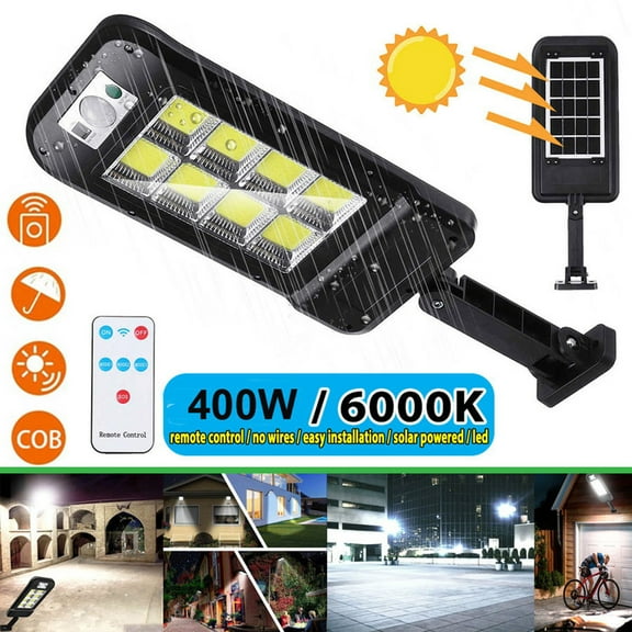 HHGBAD 400W Solar Powered LED Street Light with Remote Control,PIR Motion Sensor,IP65 Waterproof Outdoor Lamp for Commercial,Industrial,Residential Areas