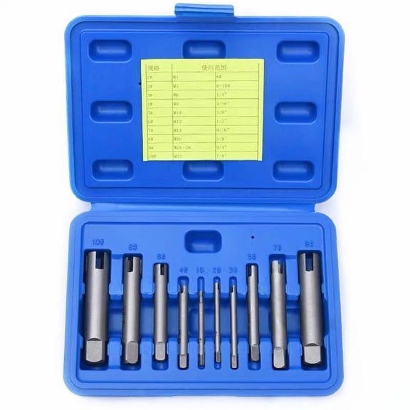 HHGBAD Broken Tap Extractor Set, Steel Construction, Easy-to-Carry, 10-Piece Tool Kit, Efficient Removal of Damaged Bolts and Screws, Ideal for Automotive and Home Repair