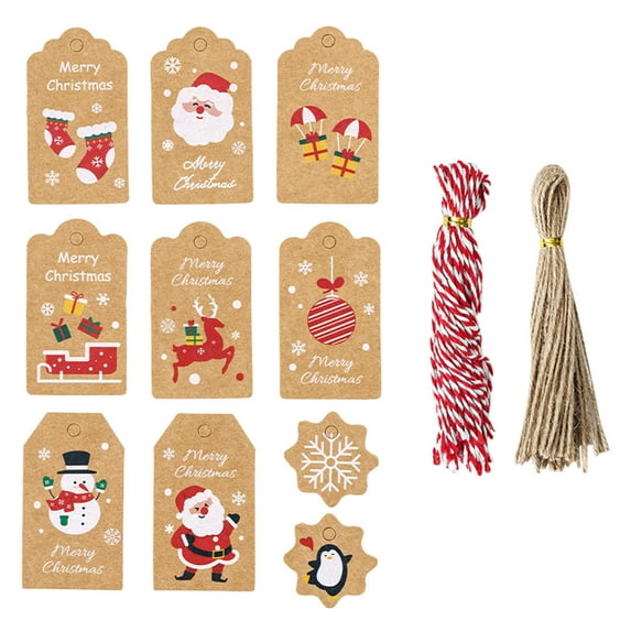 HHGBAD Christmas Gift Tags, Holiday Name Tags, Kraft Paper Labels with Ropes, 50 Pieces, 10 Styles, DIY Decoration for Presents, Gift Wrapping, Holiday Parties