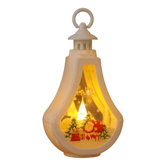 HHGBAD Christmas Hanging Lantern Decor, Warm White LED Candle Light With Santa Snowman Reindeer And Winter Village Scenes, Flameless Holiday Lantern for Tabletop Mantel Shelf Window Sill Tree