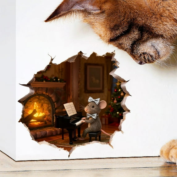 HHGBAD Christmas Mouse Wall Stickers, Cute PVC Decoration, Festive Home Decor, Easy to Install, Ideal for Holiday Decoration, Adds Cheerful Atmosphere to Living Space