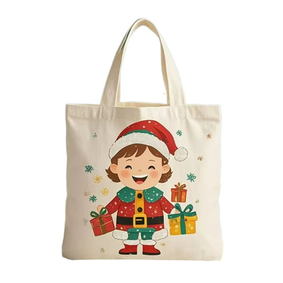 HHGBAD Christmas Tote Bag, Canvas Material, Festive Design, Ideal for Gift Wrapping, Holiday Shopping, Christmas Decorations, Reusable Storage Bag