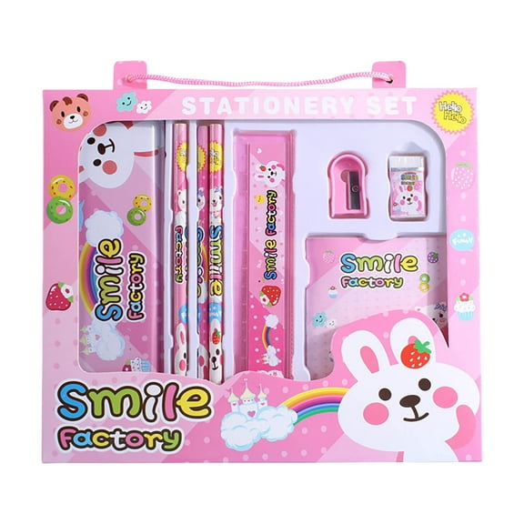HHGBAD Complete Stationery Set - Includes Pencil Case, Pencils, Ruler, Sharpener, Eraser, and Notebook - Cute and Durable Design for Learning